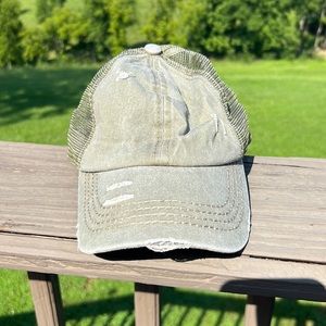 C.C Distressed Ponycap High Bun Ponytail Adjustable Mesh Trucker Cap Hat